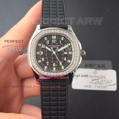 Perfect Replica Patek Philippe Replica Aquanaut 5067a Black Dial Diamond Bezel Quartz Watch